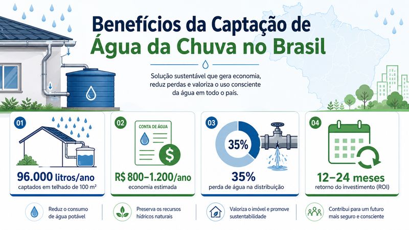 Gráfico com dados de aproveitamento de água pluvial no Brasil