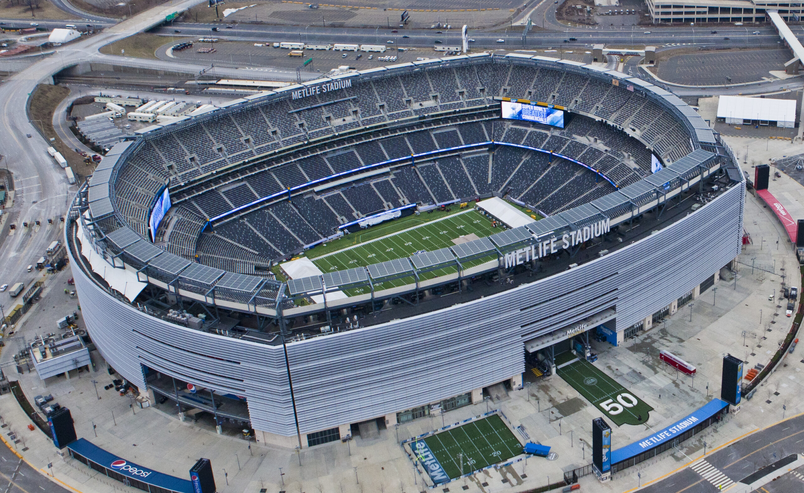 Vista aérea do MetLife Stadium em Nova York, palco da final da Copa do Mundo FIFA 2026