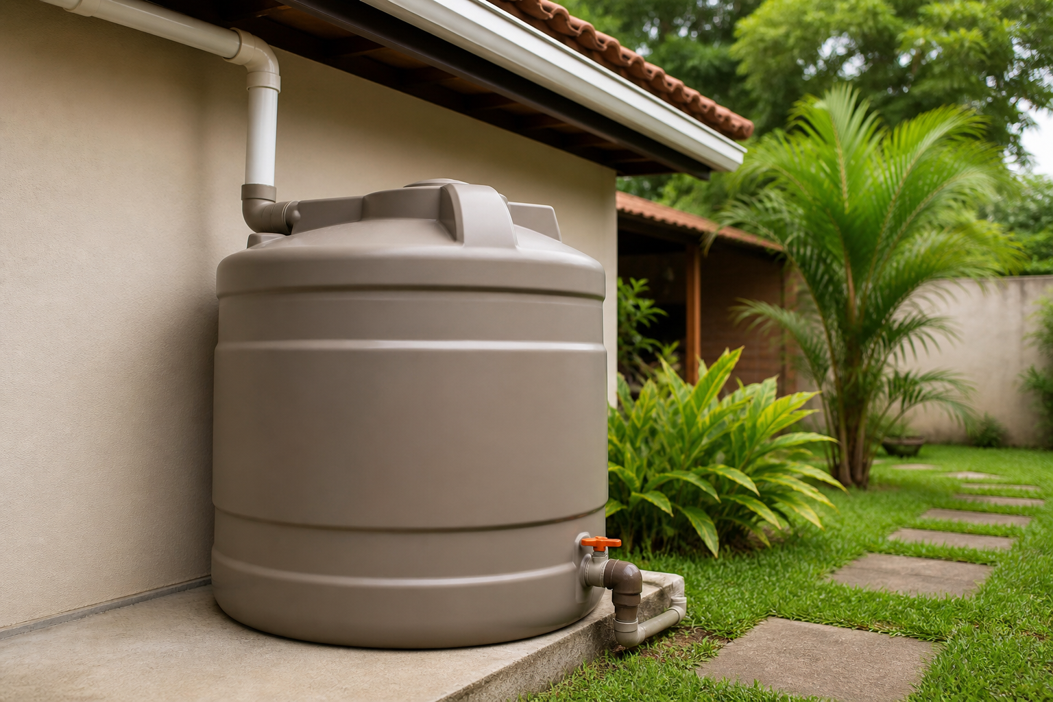 Cisterna de reuso de água pluvial de 1.000 litros com acessórios de captação