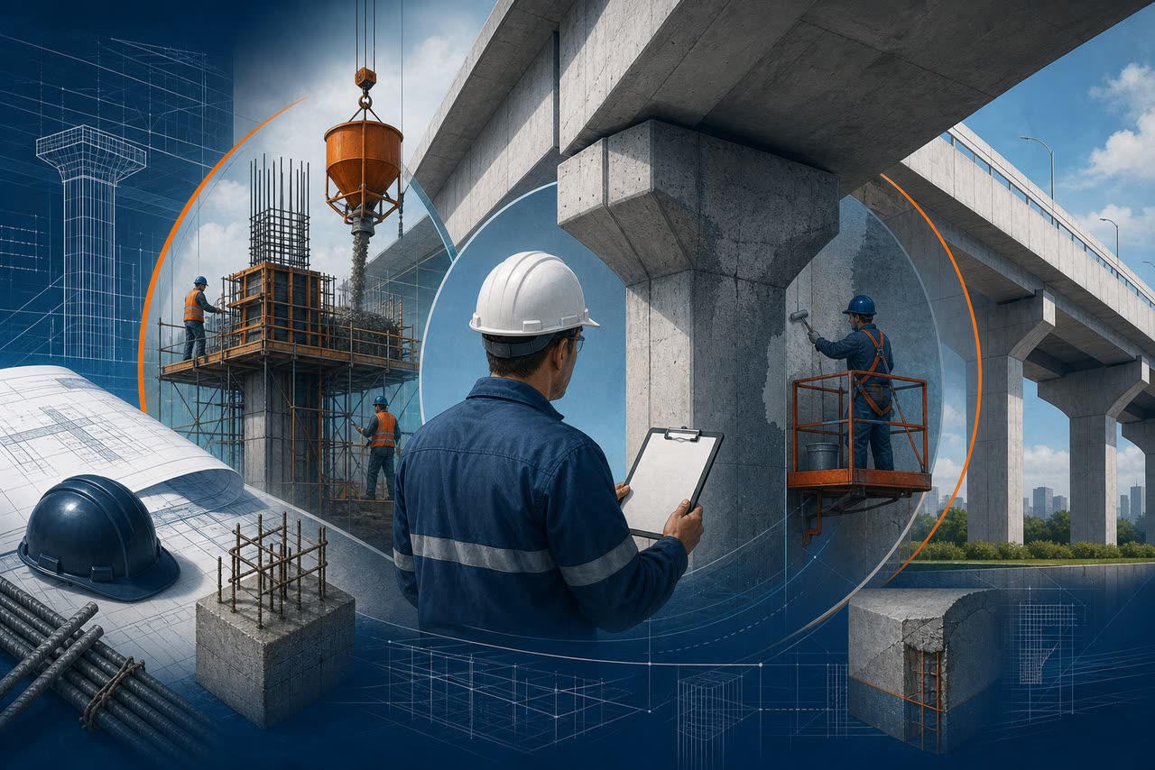 Ciclo de projeto execução inspeção e manutenção de estrutura de concreto